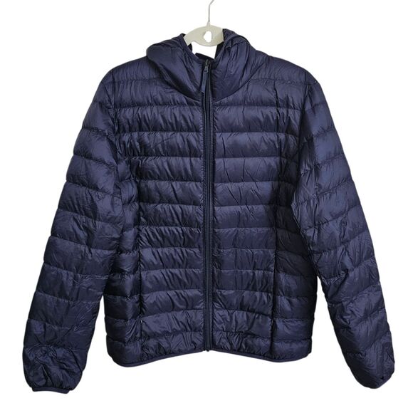 Wantdo Puffer Jacket Women Large Blue Duck Down Quilted Full Zip Hooded Packable - Picture 1 of 12